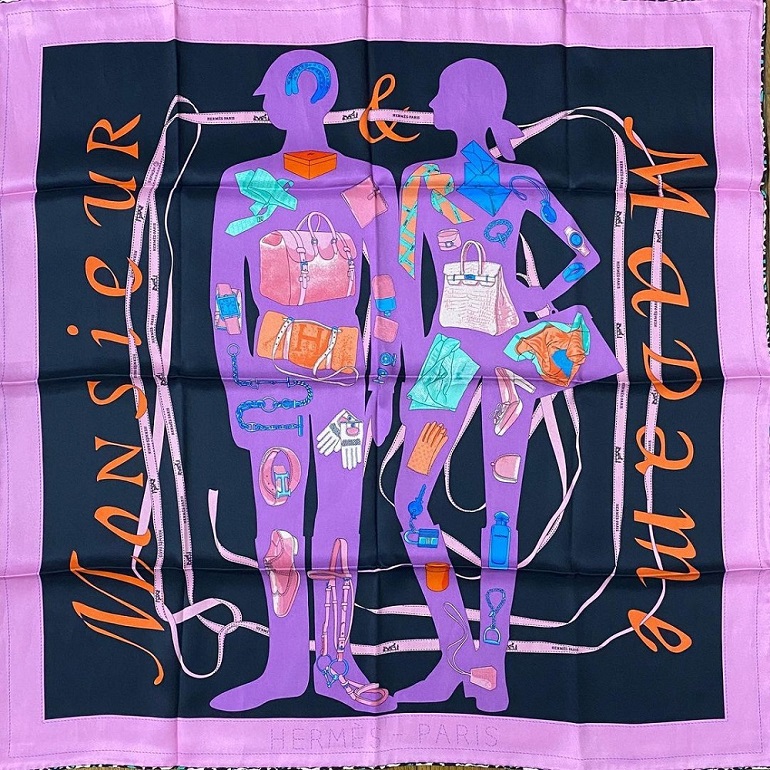 Hermes 70cm Square Scarf Monsieur ET Madame