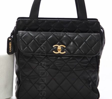 Chanel Black Quilted Lambskin Leather Tote