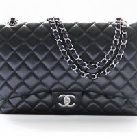 Chanel Black Quilted Lambskin Leather Classic Maxi Jumbo Double Flap Bag