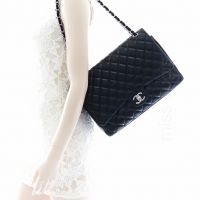 Chanel Black Quilted Lambskin Leather Classic Maxi Jumbo Double Flap Bag