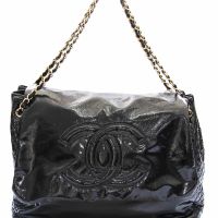 Chanel Black Rock And Chain Patent Leather XL Flap Bag