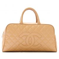 Chanel Beige Quilted Caviar Leather Timeless Bowler