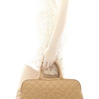 Chanel Beige Quilted Caviar Leather Timeless Bowler
