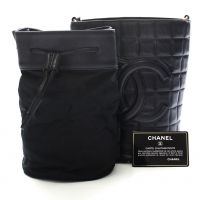 Chanel Black Chocolate Bar Lambskin Leather Bucket
