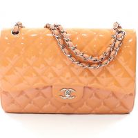 Chanel Orange Quilted Patent Leather Classic Jumbo Double Flap Bag