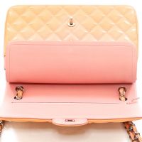 Chanel Orange Quilted Patent Leather Classic Jumbo Double Flap Bag