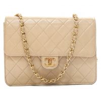Chanel Beige Quilted Lambskin Leather Wallet On Chain