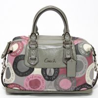 Coach Gray Leather Multicolour Monogram Satin 2-way Bag