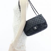 Chanel Navy Blue Quilted Lambskin Leather Classic Jumbo Single Flap Bag