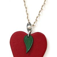 Hermes Apple Leather Silver Key Chain/Bag Charm